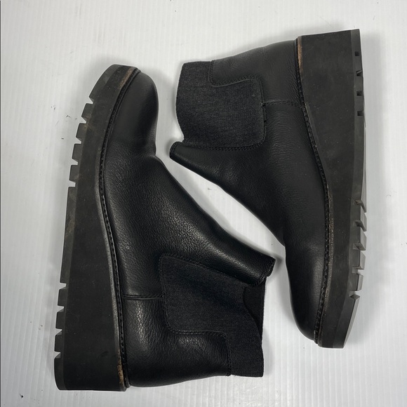 Eileen Fisher Chelsea Wedge Washed Leather Bootie Sz 11 Black Wool Elastic Side - Picture 10 of 13
